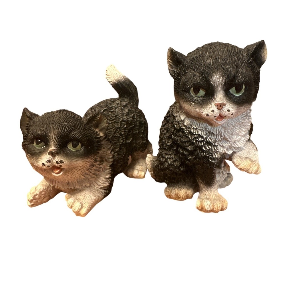 Tuxedo Kitten Figurines Set of 2‎ Black White Cat Small Resin Shelf Sitter